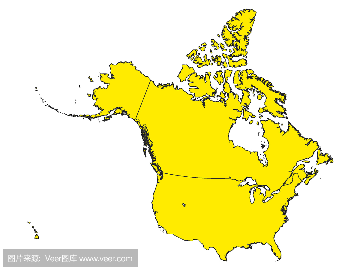 加拿大和美国的黄色地图