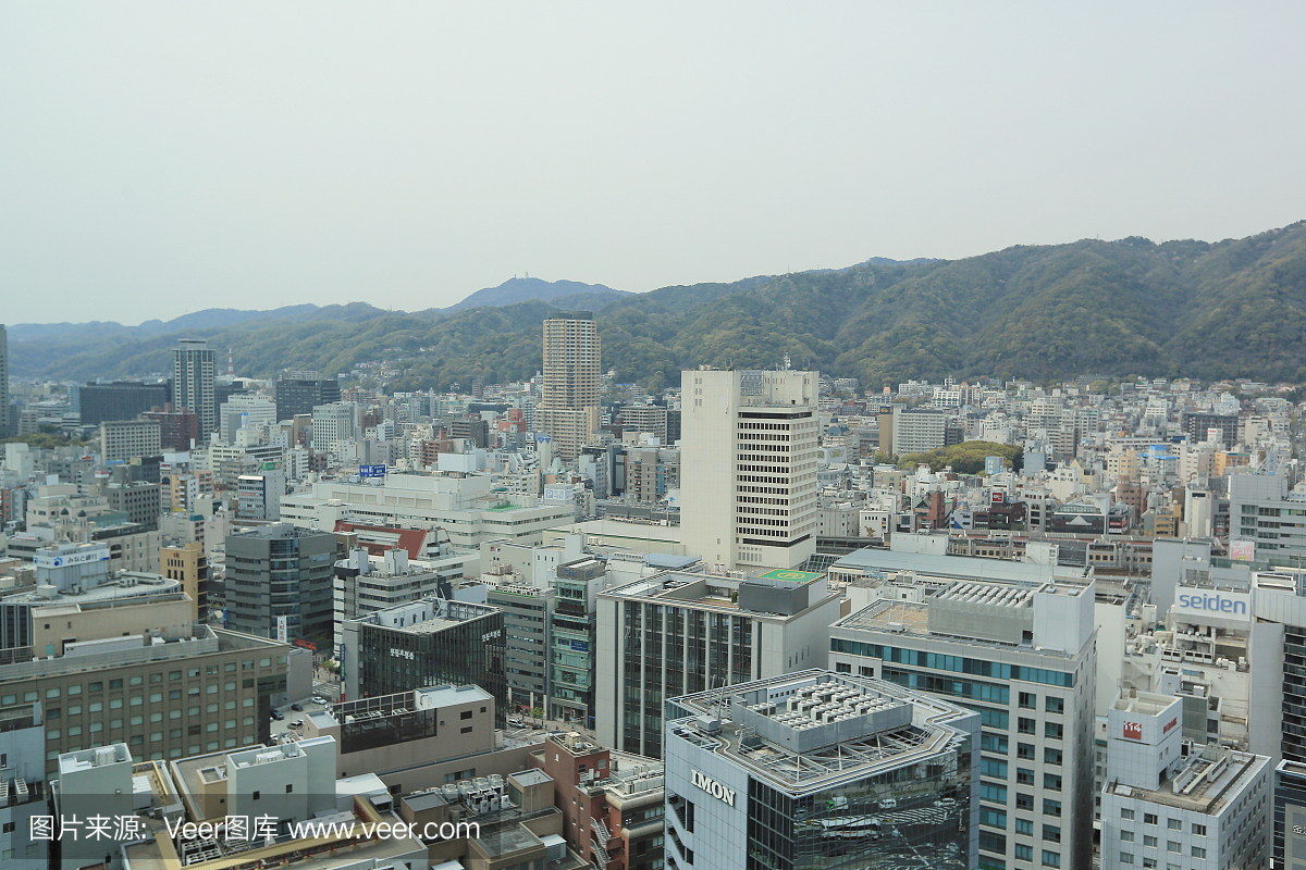 日本科比市中心的鸟瞰图。