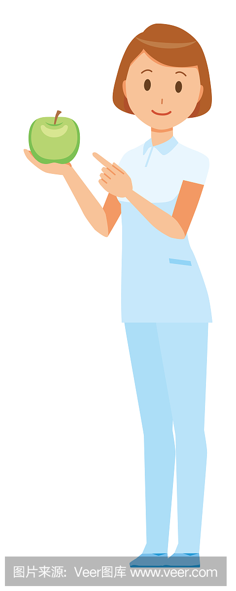 一位穿着白色制服的女护士有一个青苹果