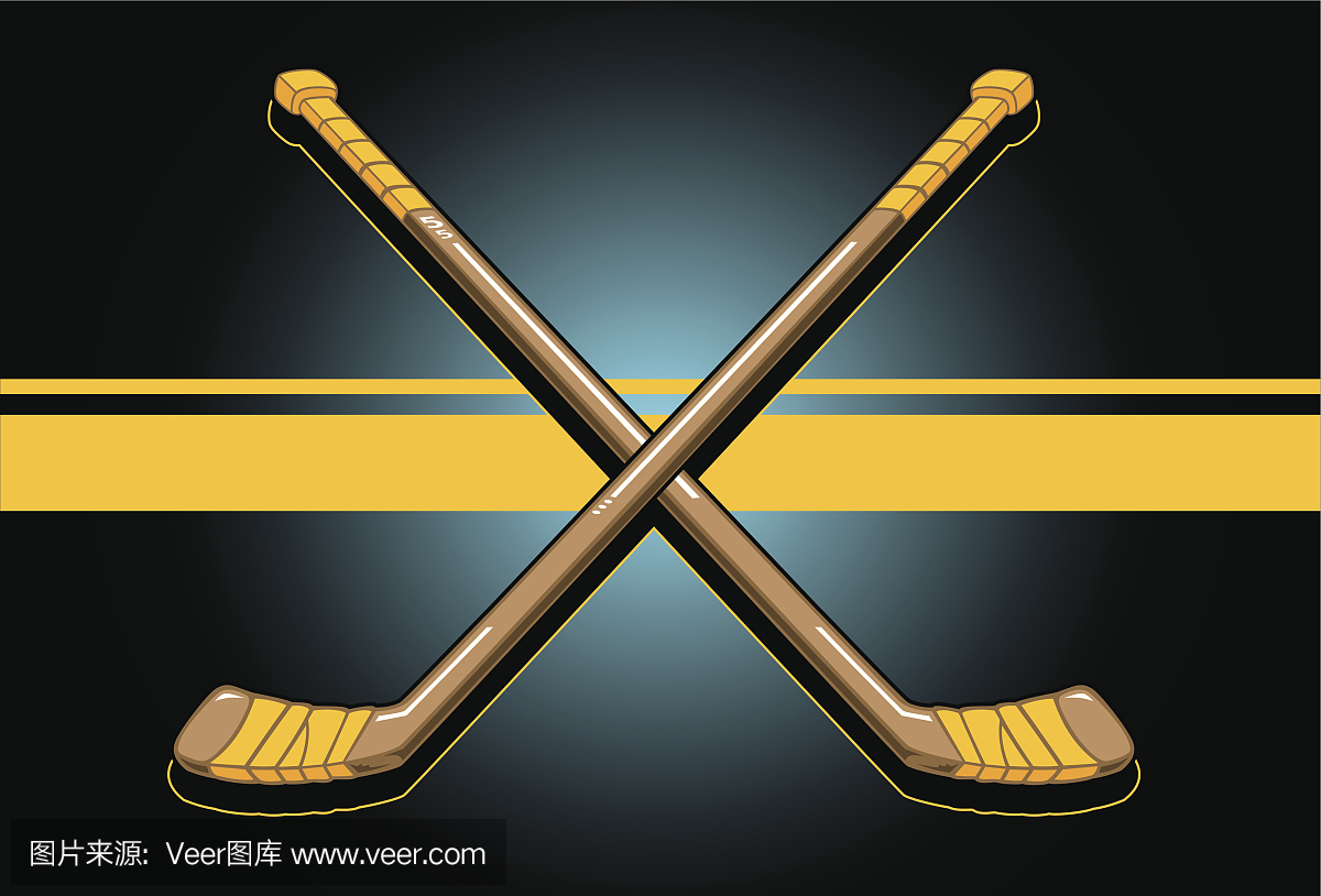 两条交叉的曲棍球棒在黄线上的数字形象