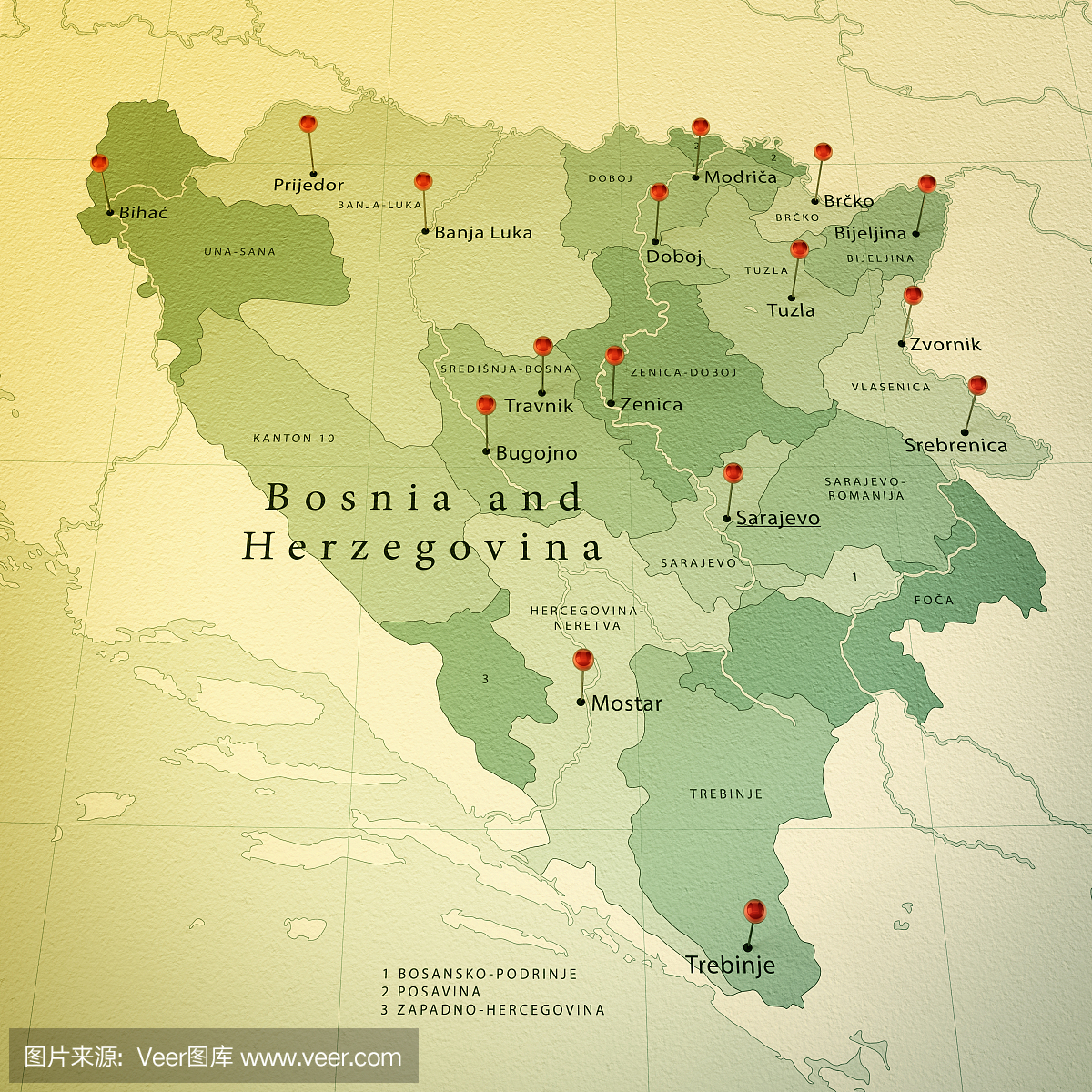 波斯尼亚和黑塞哥维那地图广场城市直销葡萄酒