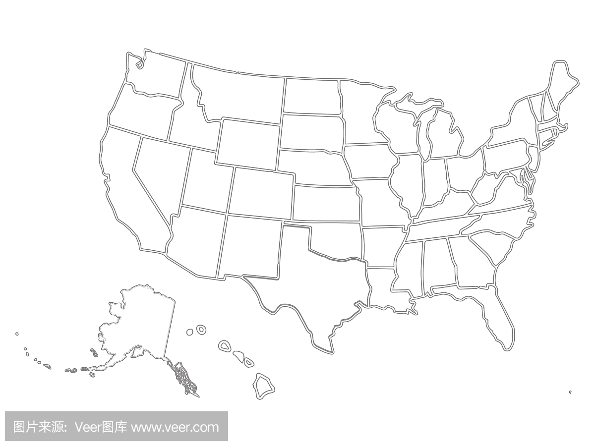 空白类似的美国地图孤立在白色背景上。美国