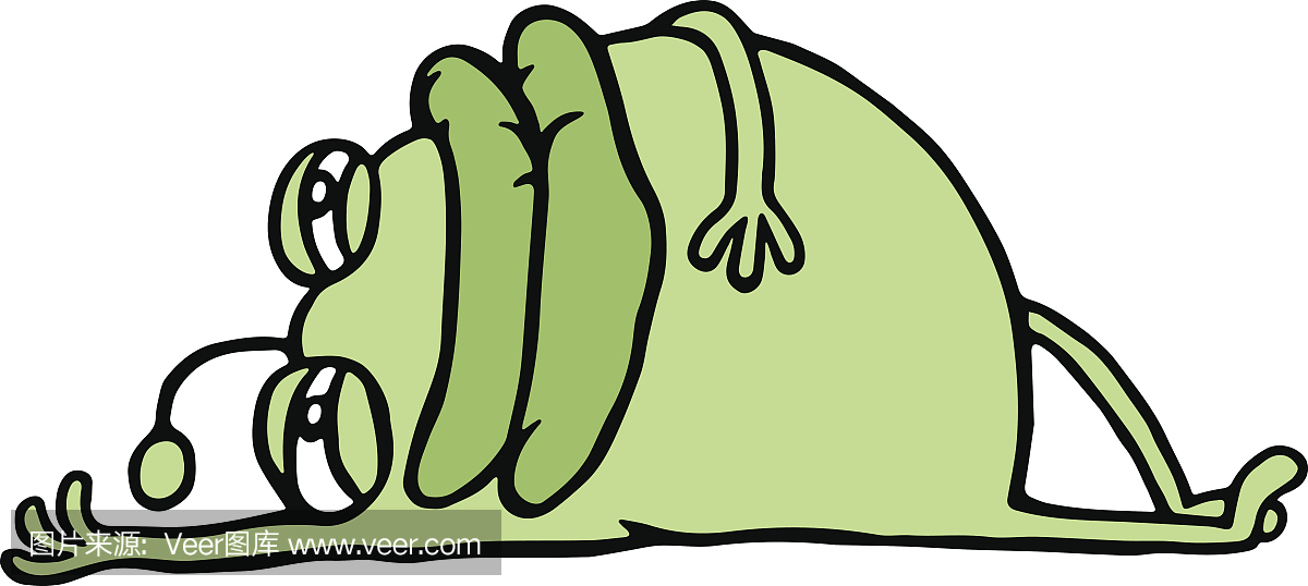 躺在饭后躺着的卡通绿色胚芽。矢量图。