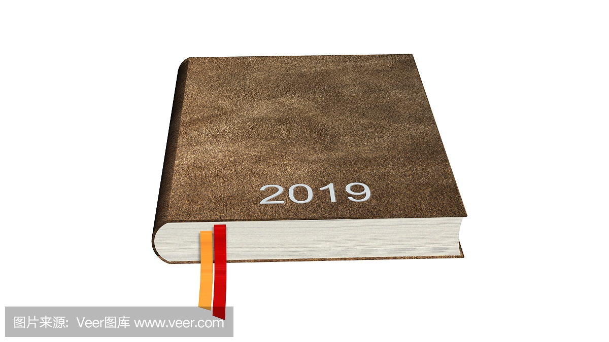 棕色日历书笔记本年2019隔绝在白色