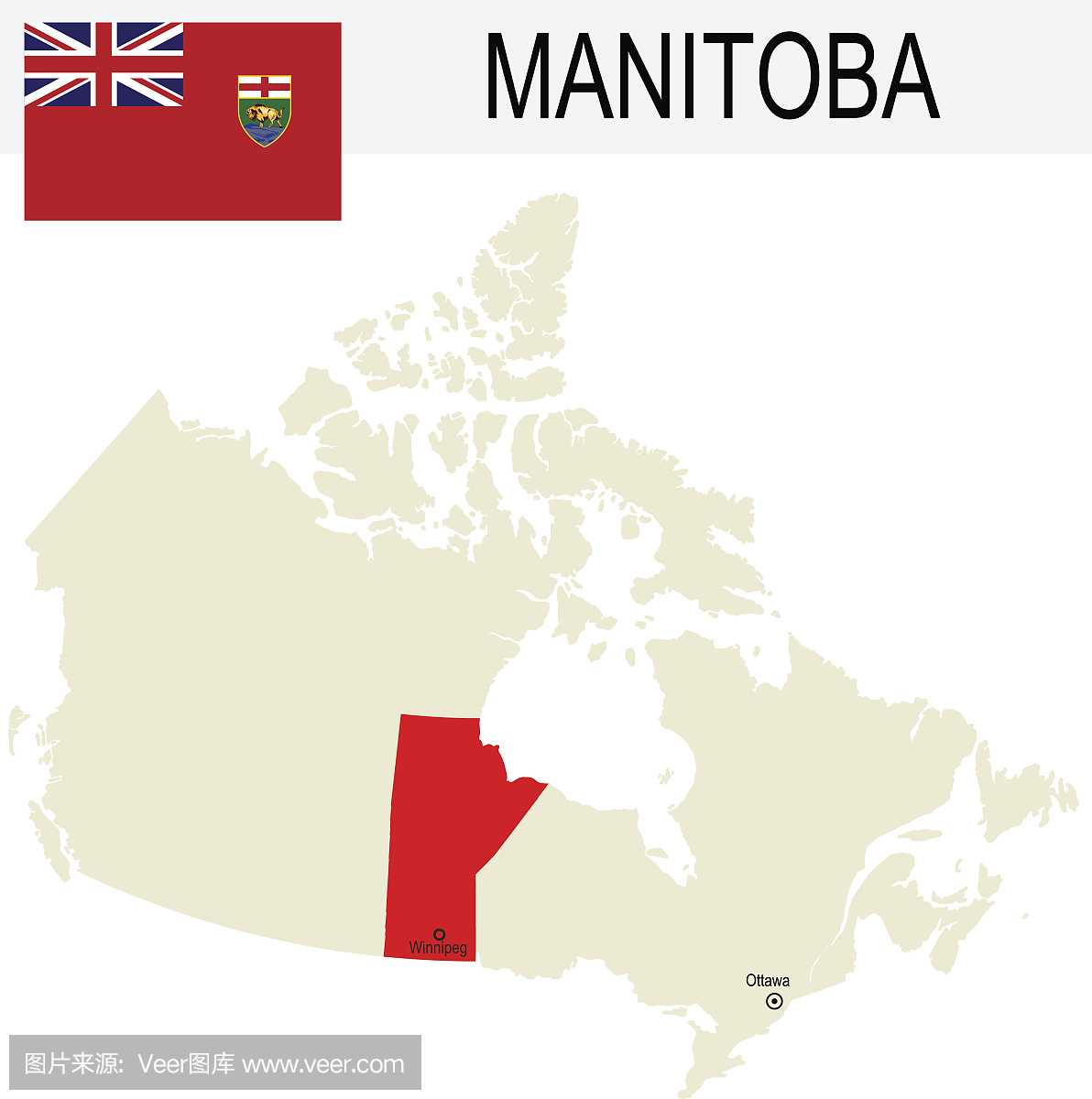 加拿大省:马尼托巴地图和国旗