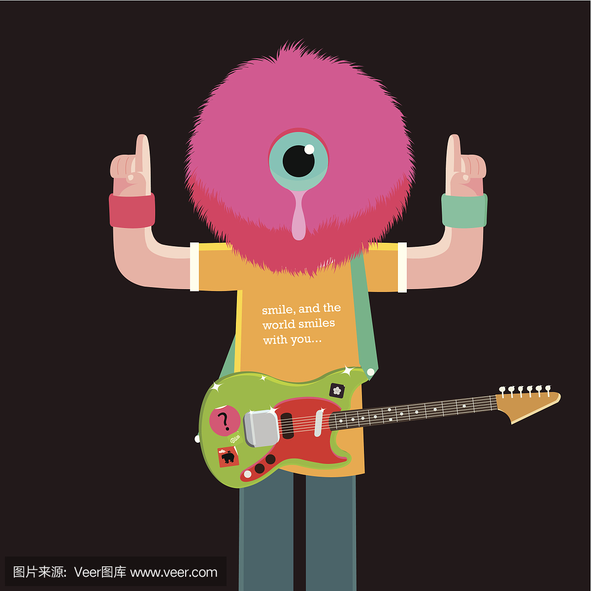 一只眼睛的绒毛球吉他手人物插图