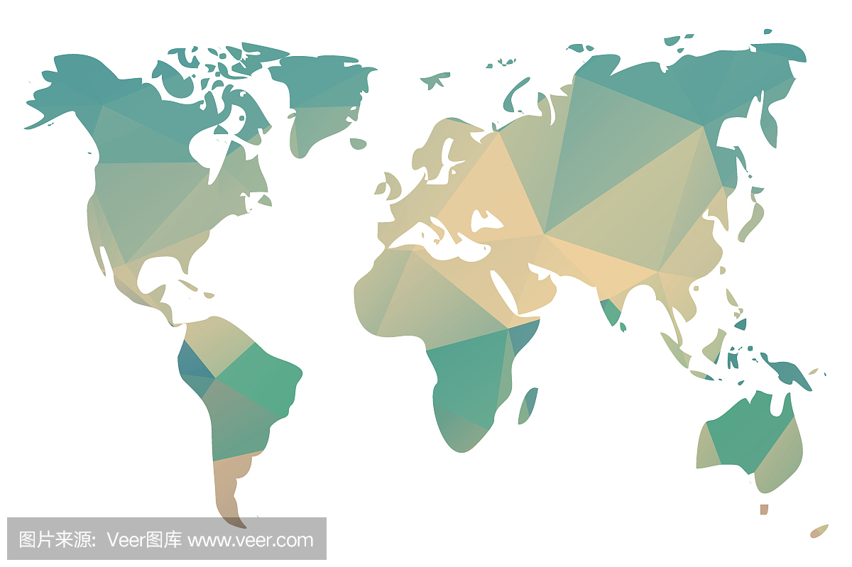 世界地图在几何三角形图案设计,矢量图