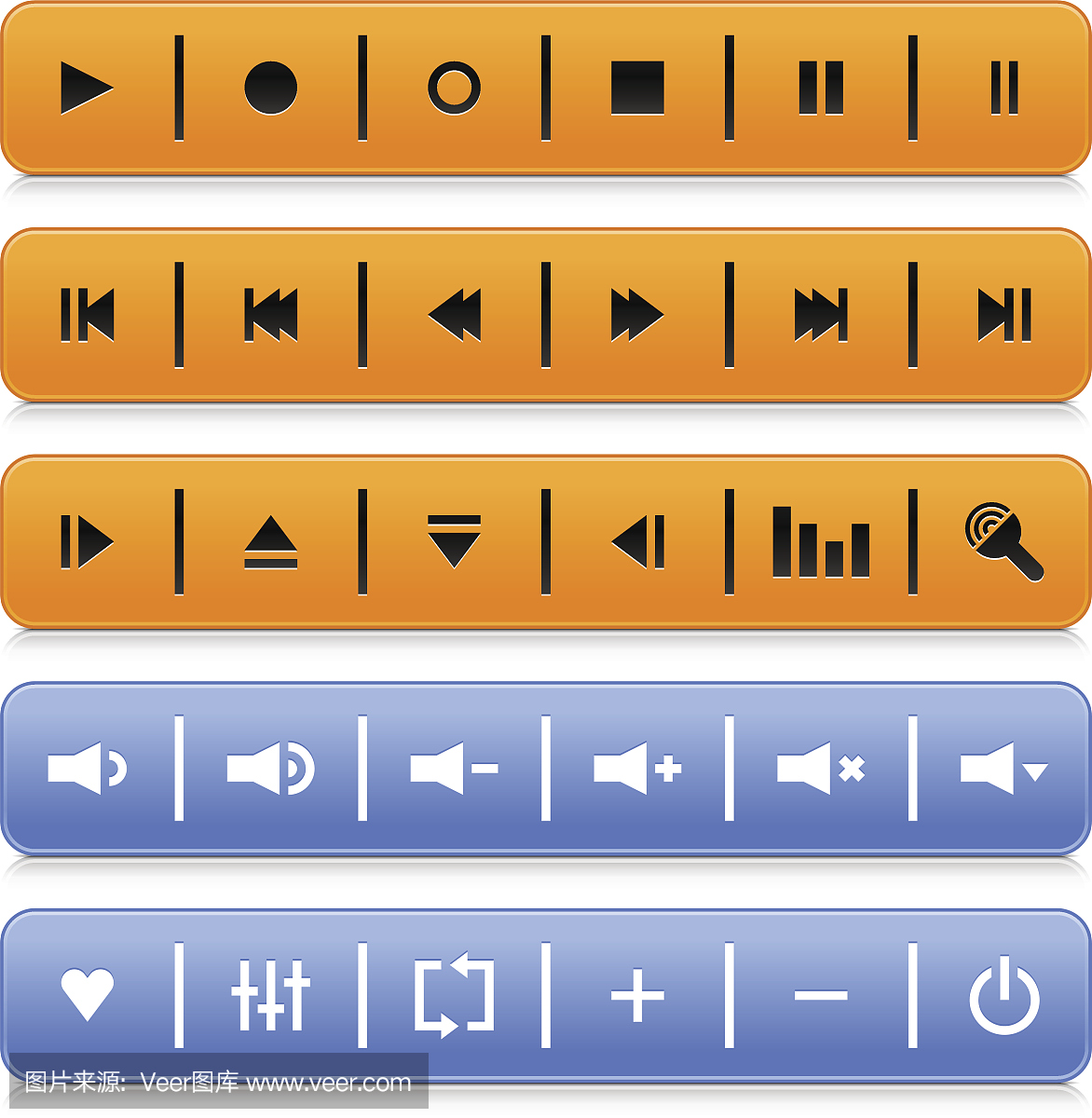 橙色蓝色媒体播放器音频视频图标圆角矩形按钮