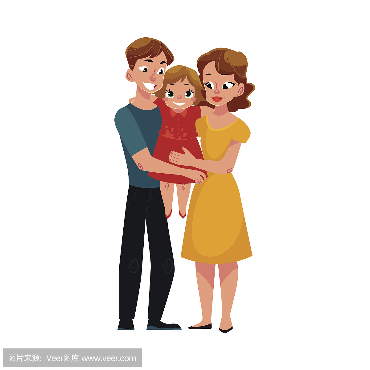 父母,妈妈和爸爸,抱着小女儿,爱家人的肖像