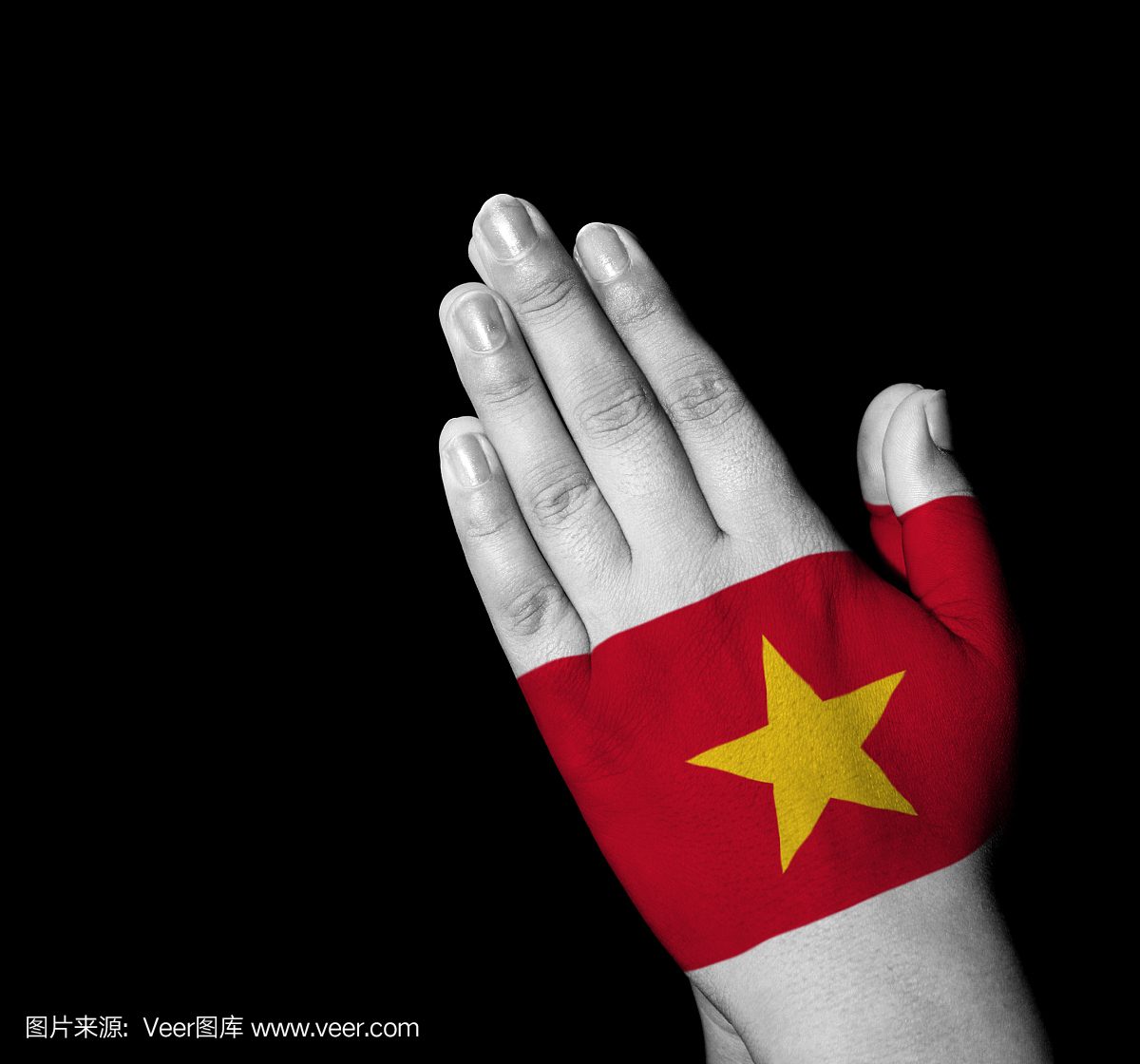 祷告 - 越南国旗画在手上
