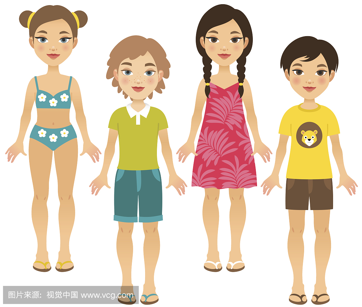 四名夏季服装的孩子