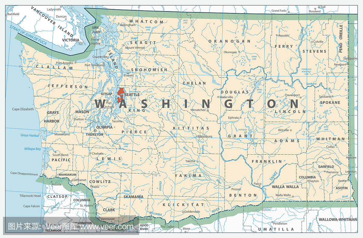 华盛顿州详细地图