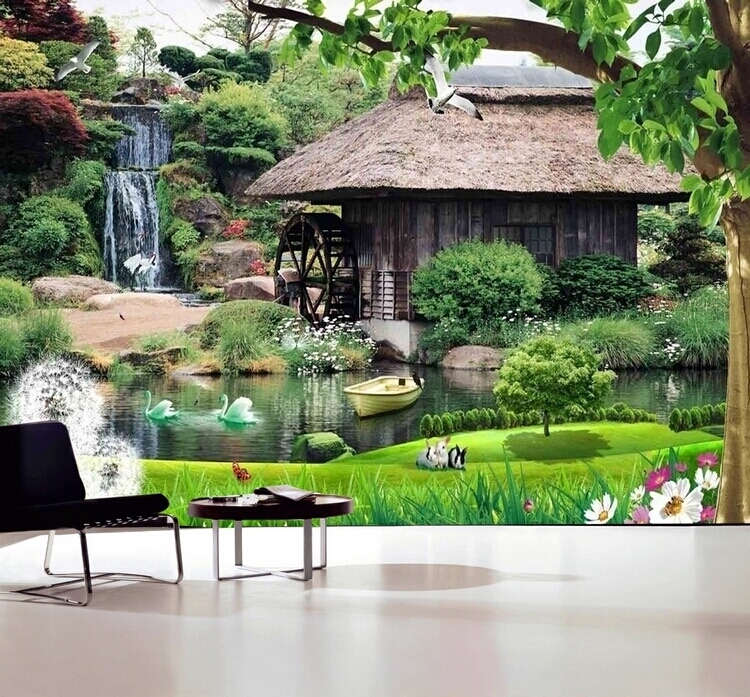 定制壁纸 大型壁画 电视墙 乡村草屋风景墙纸 客-504kb