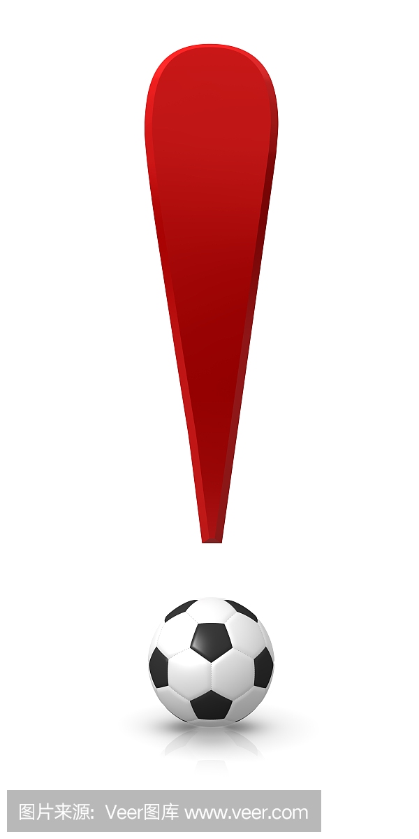 感叹号足球3d红色渲染插图图标标志孤立在白