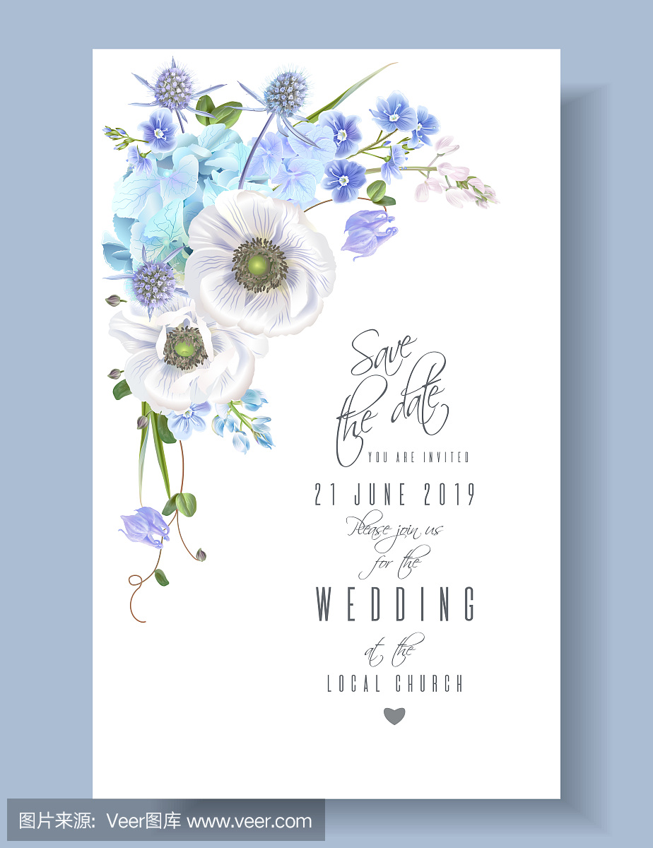 蓝色保存日期卡