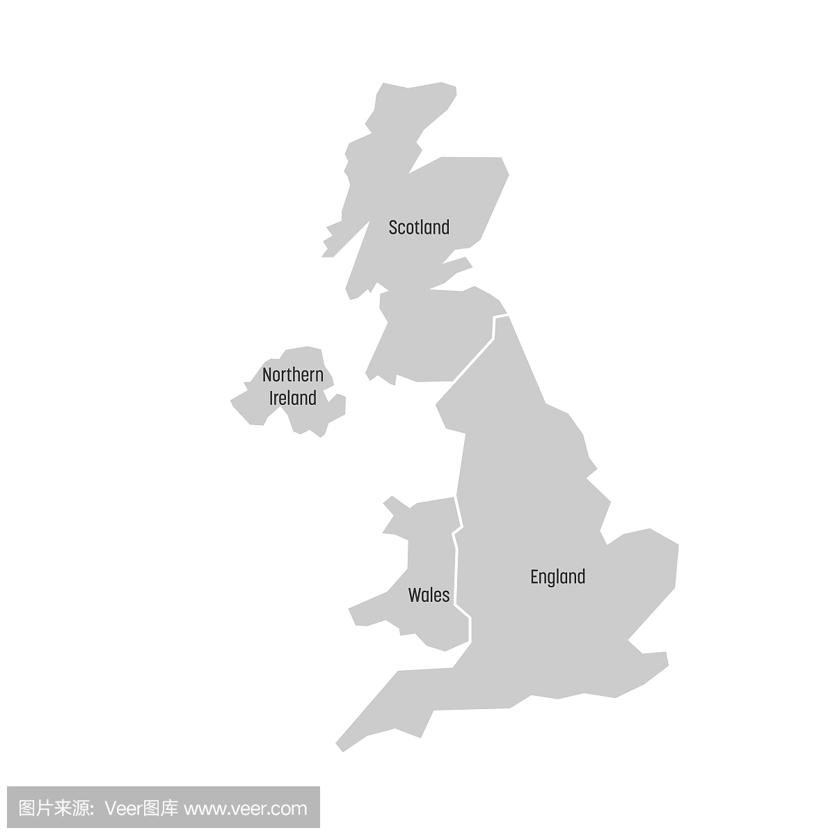 英国,又名英国,大不列颠及北爱尔兰地图。分为