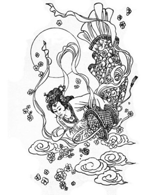 白描仕女图天女散花