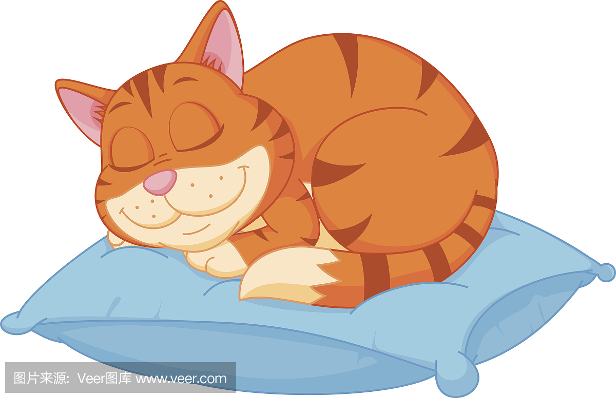 猫卡通睡在枕头上