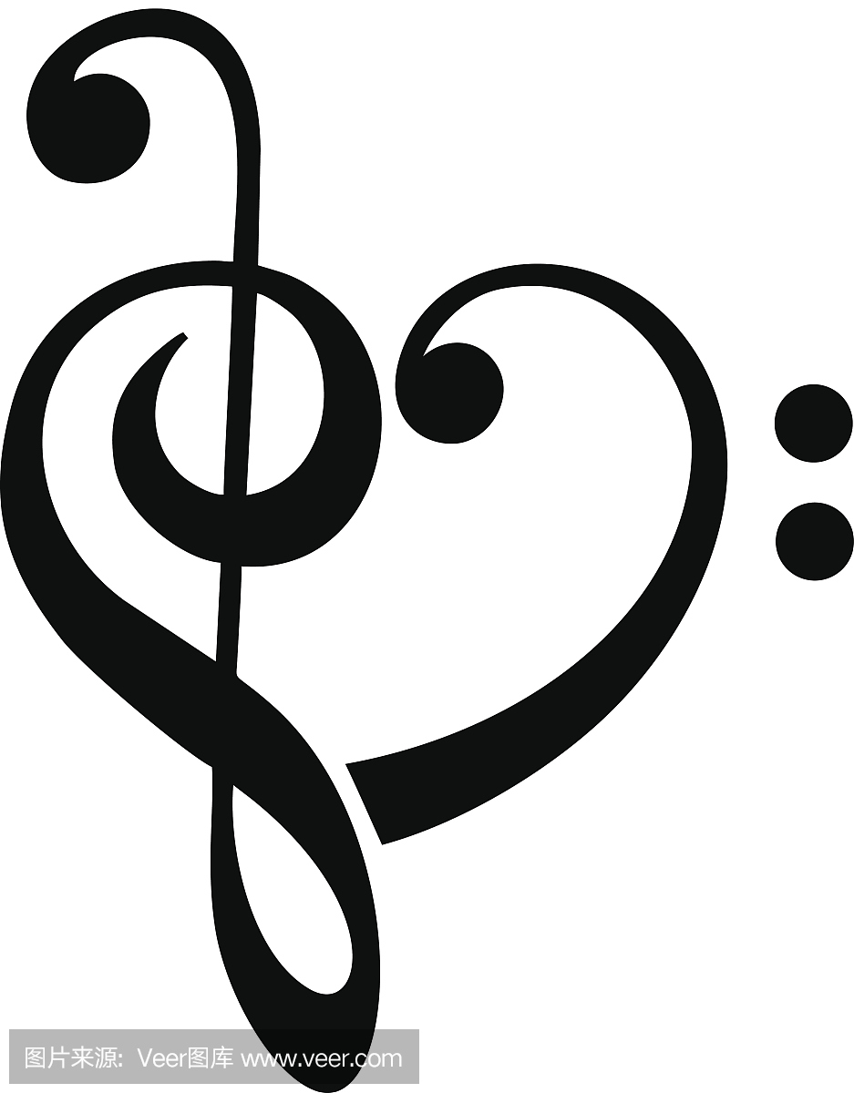 低音和高音谱号,心,音乐,经典