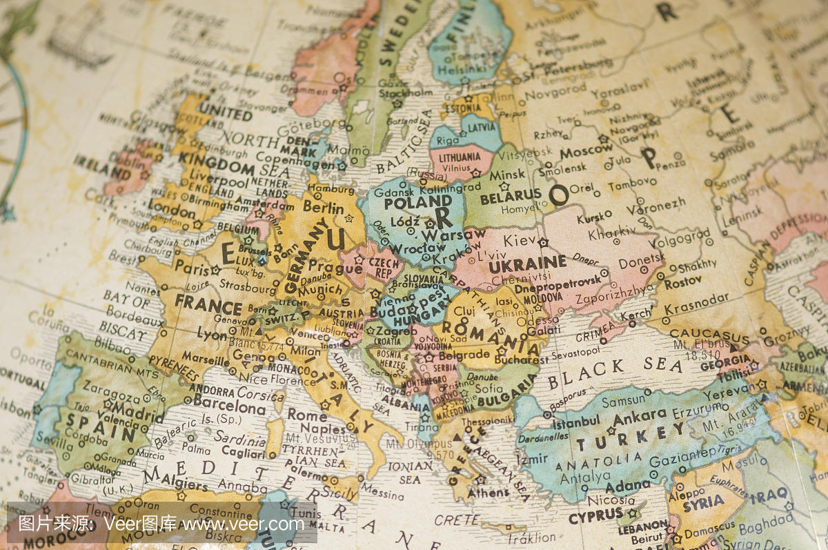 欧洲古董复古地图选择性聚焦棕褐色