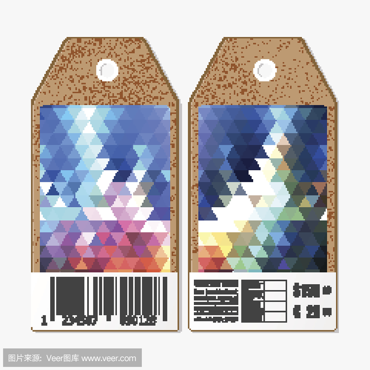 标签两面,纸条销售标签与条形码。多边形