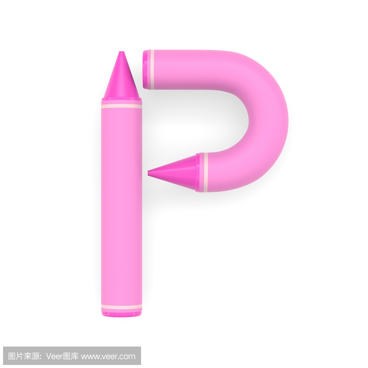 粉红色的蜡蜡笔大写字母P在白色背景上