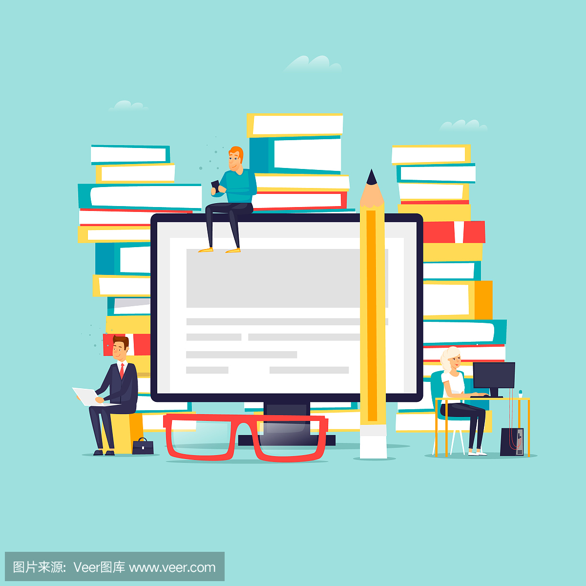 在线图书馆,电子书。平面设计矢量图。