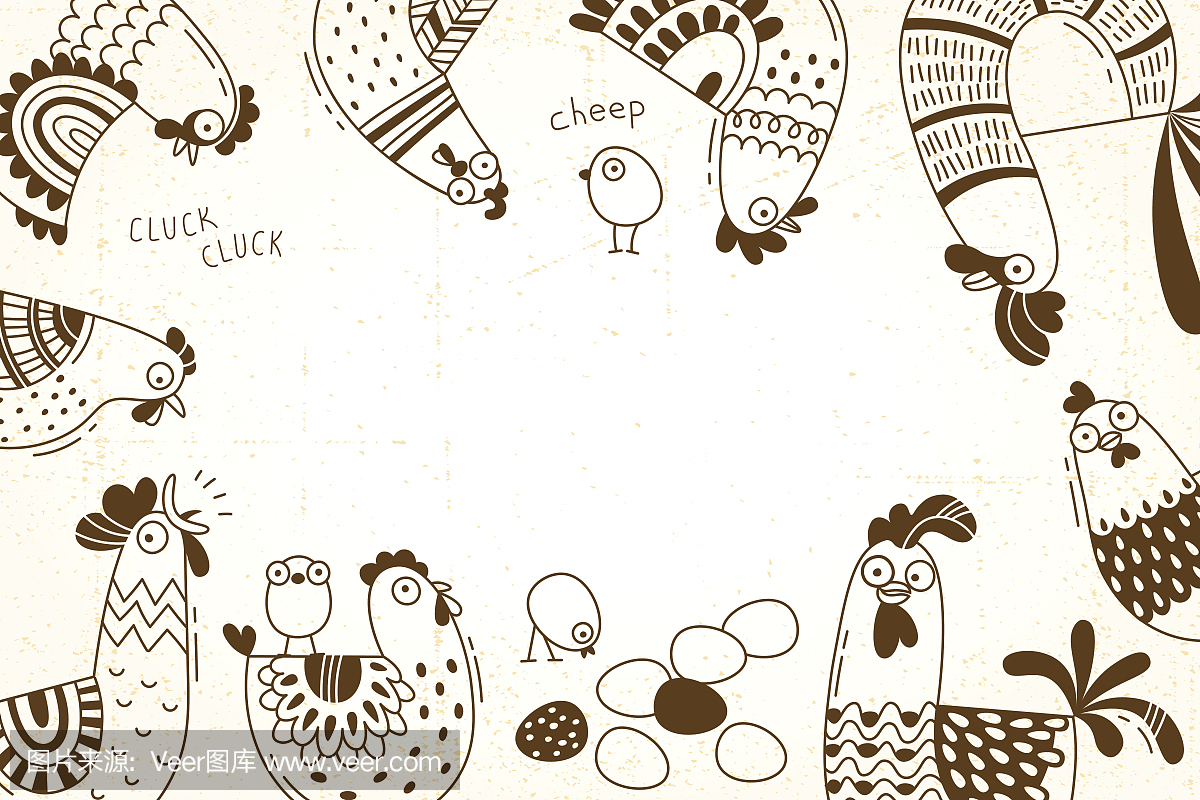 封面包装产品,广告横幅,卡片与有趣的鸡,母鸡,公