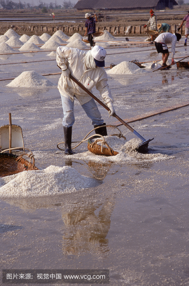 干燥从海水中提取的盐,泰国