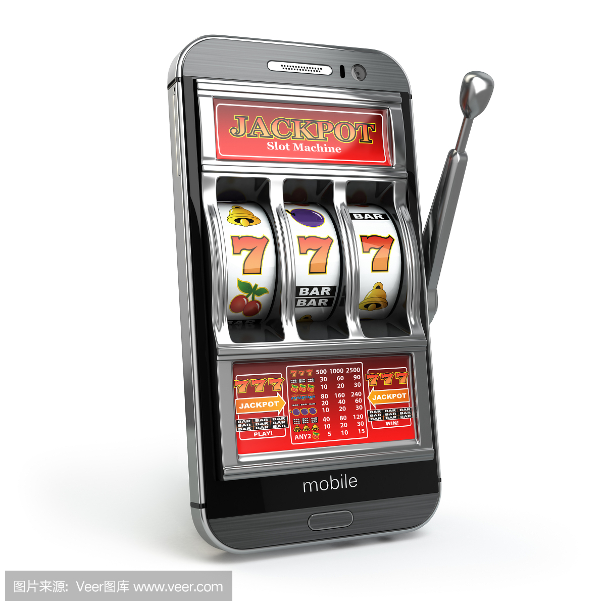 在线赌场概念。手机和老虎机搭配jackpo