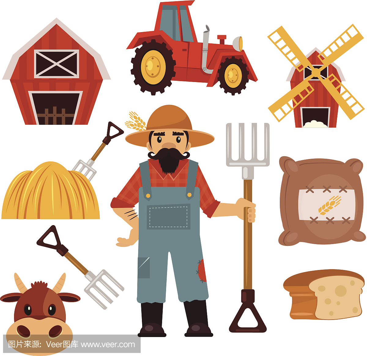 股票矢量农场平面图简单图标集