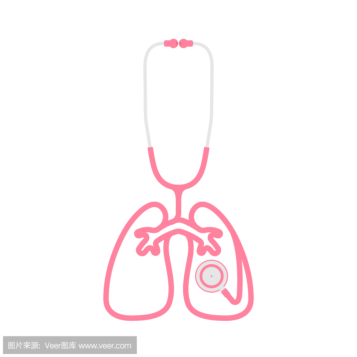 听诊器粉红颜色和肺标志符号形状由电缆平面设