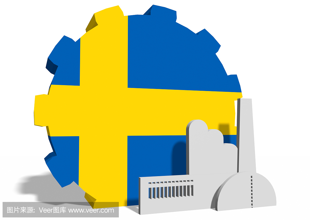 瑞典重工业概念形象。齿轮和植物图标