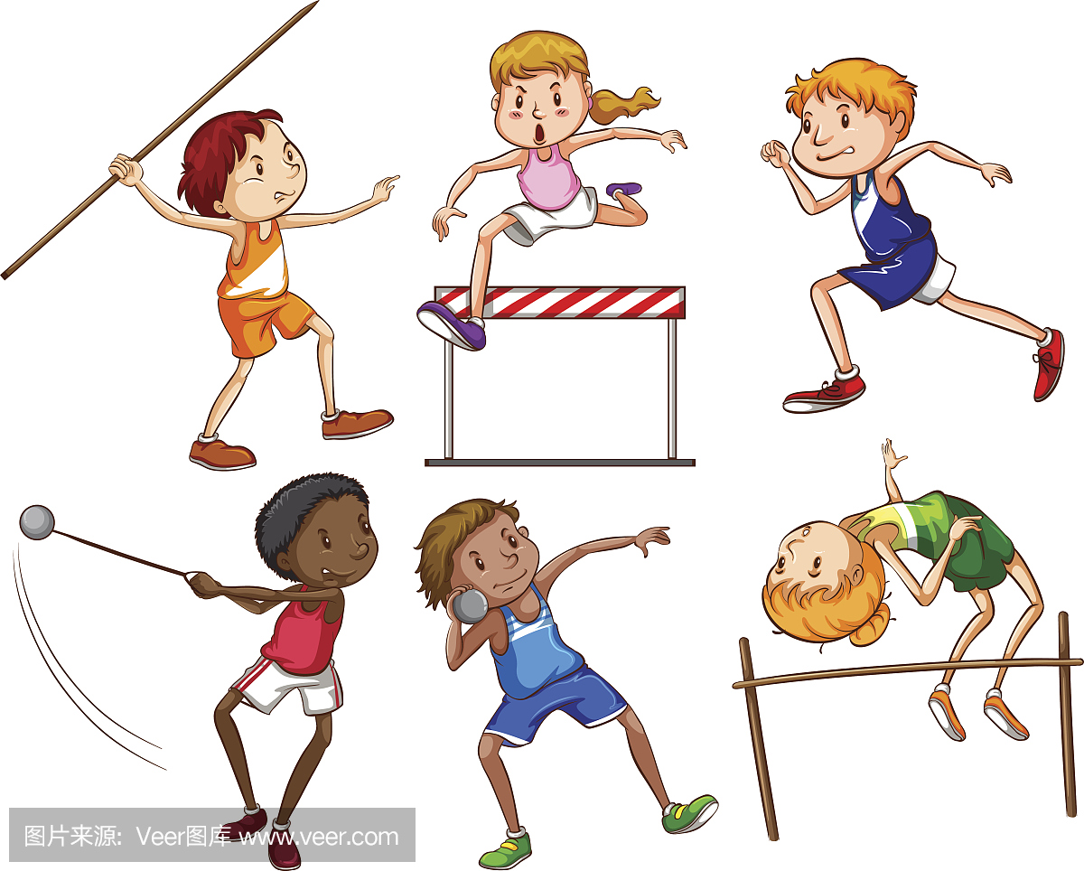 从事不同运动的人的简单草图