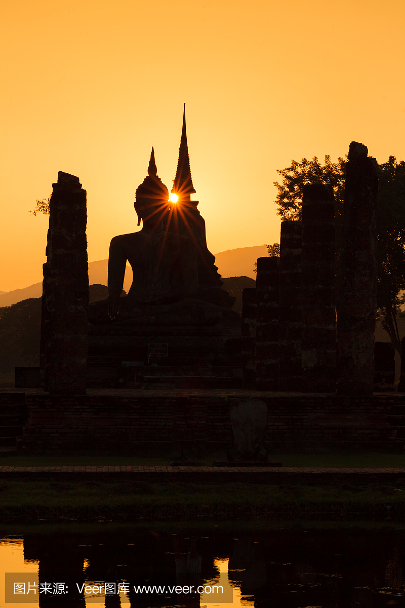 古代佛像。泰国Sukhothai历史公园