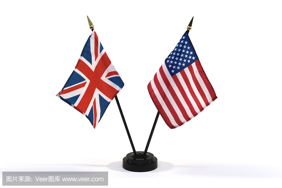 英国和美国国旗被隔绝在白色