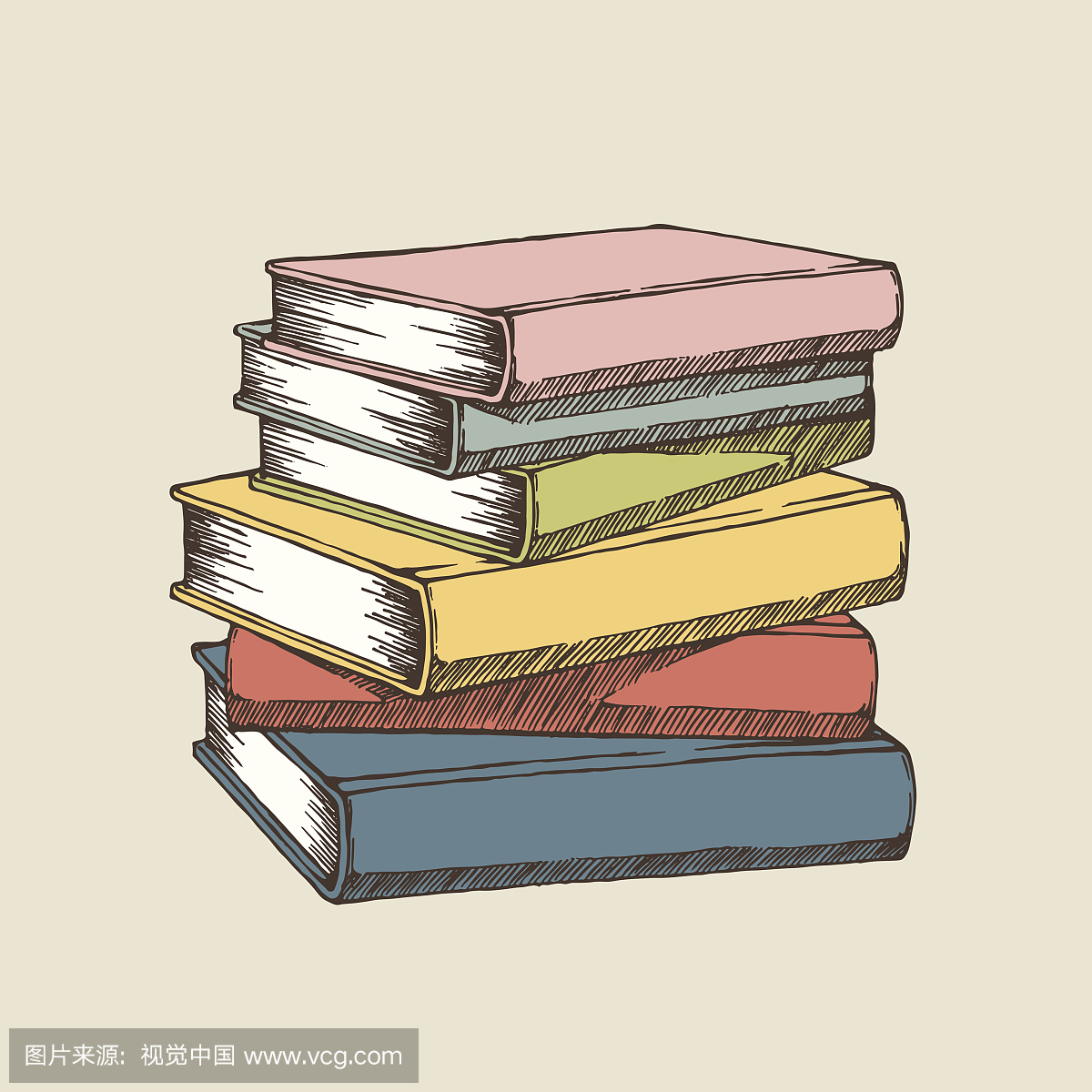一堆书的彩色插图