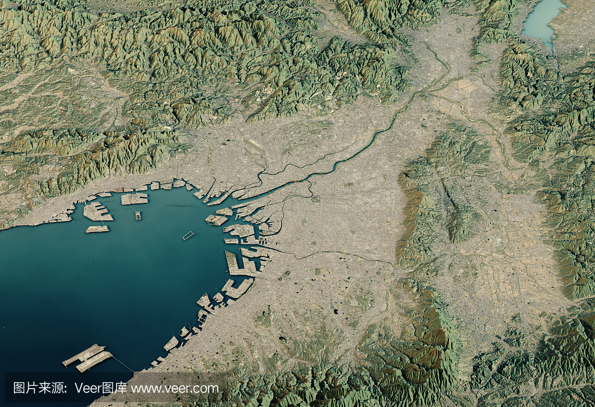 大阪3D渲染卫星查看地形图水平