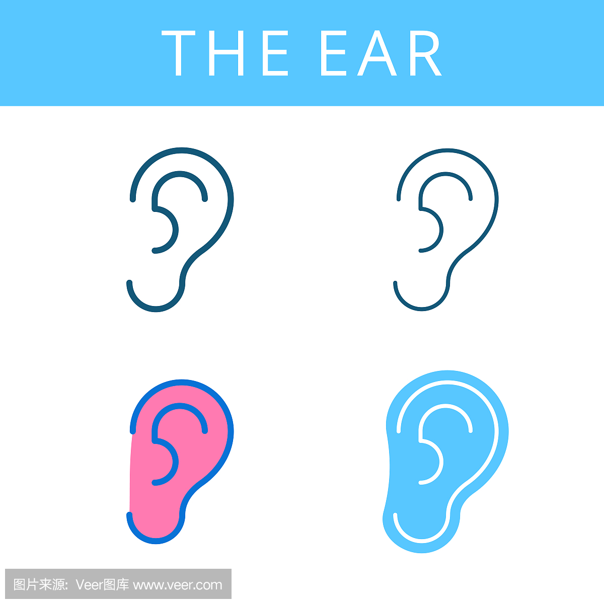 内部图标。耳朵和听力矢量轮廓符号。