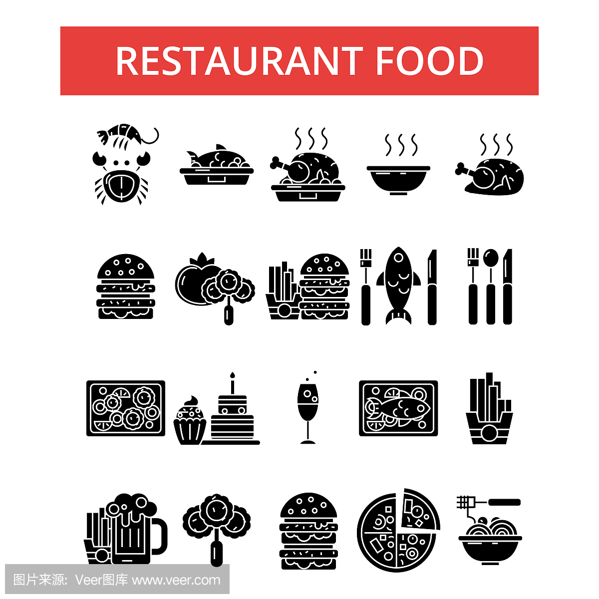 餐厅的平面,细线插图,矢量图标线性,符号标志,大拼接屏宣传单设计图图片