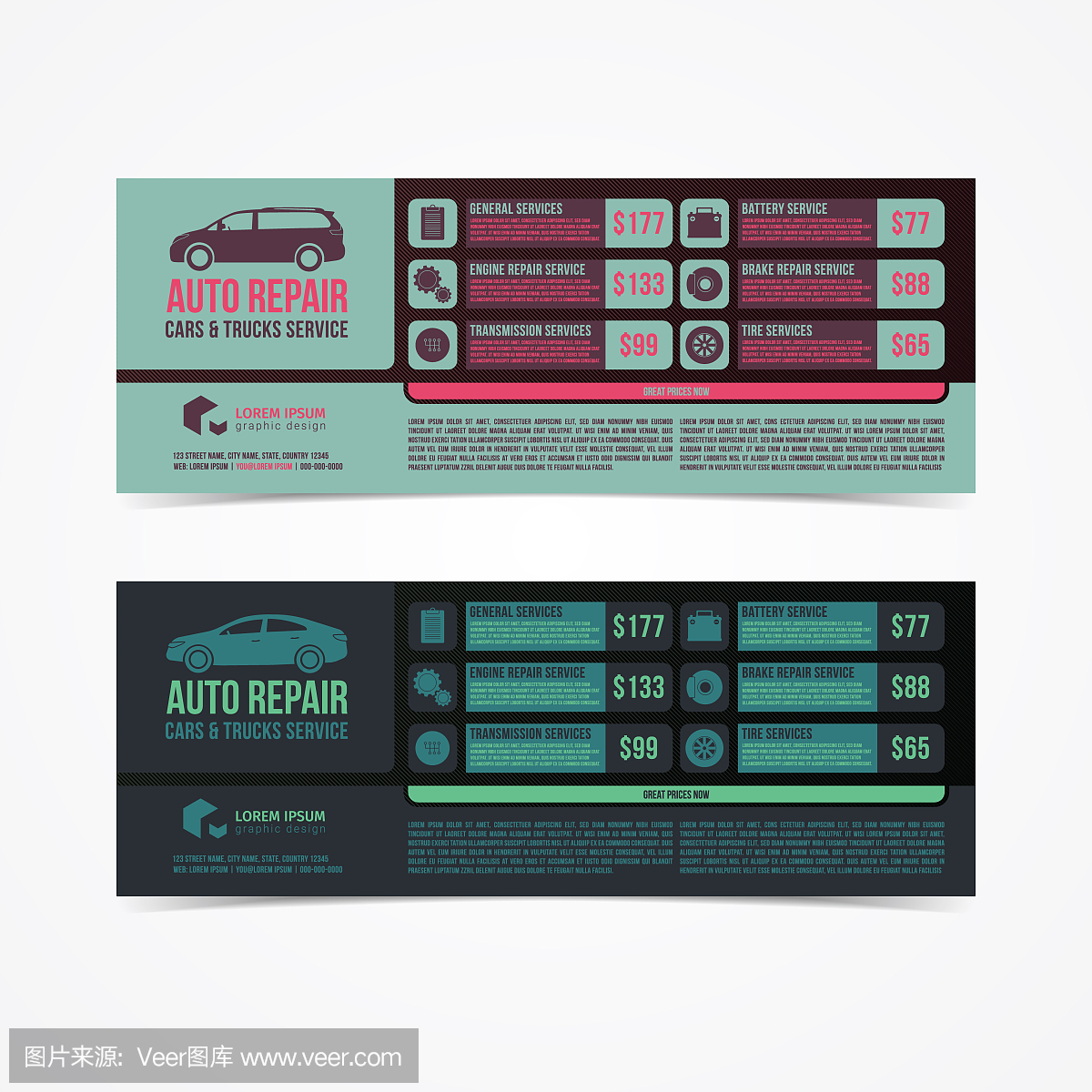 Design of banners. Set of Auto Repair Cars &