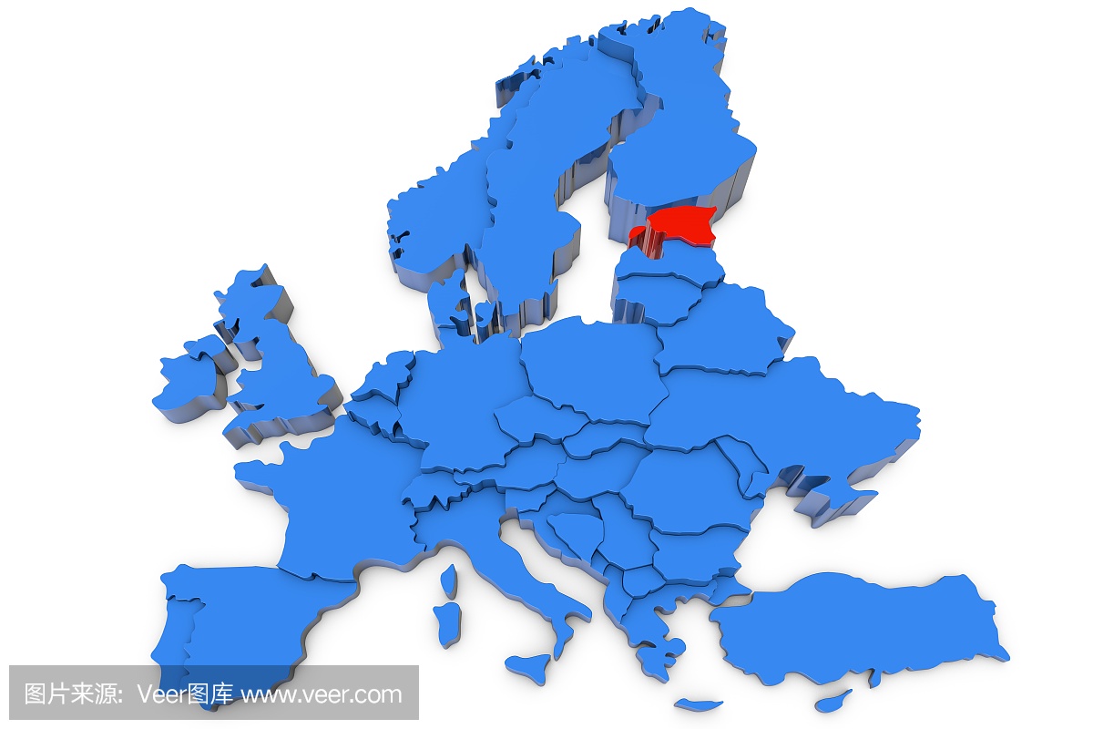 欧洲地图与爱沙尼亚红色