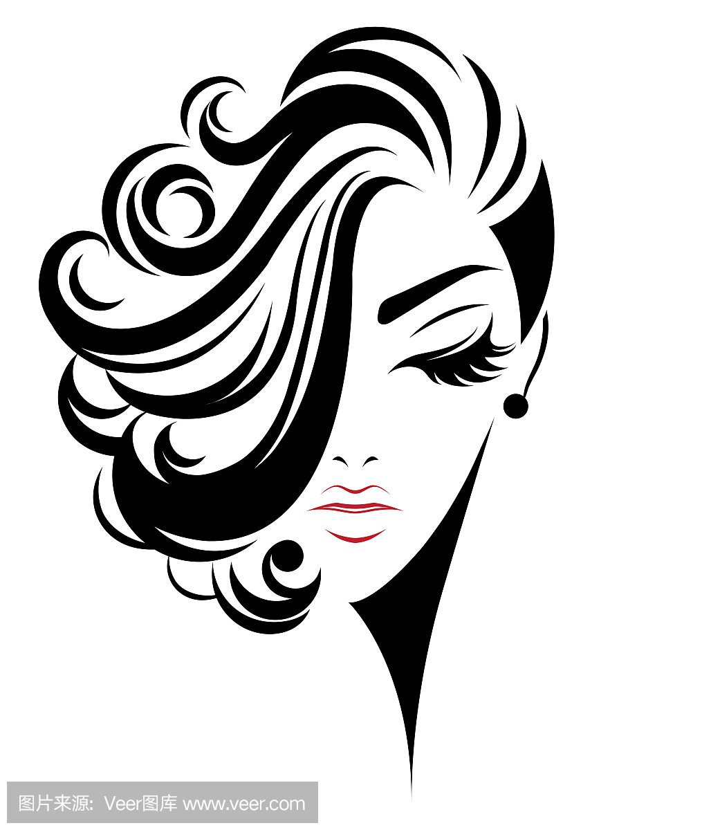 women short hair style icon, logo women on wh