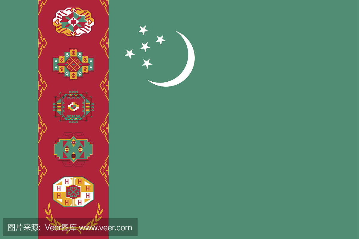 土库曼斯坦共和国国旗。