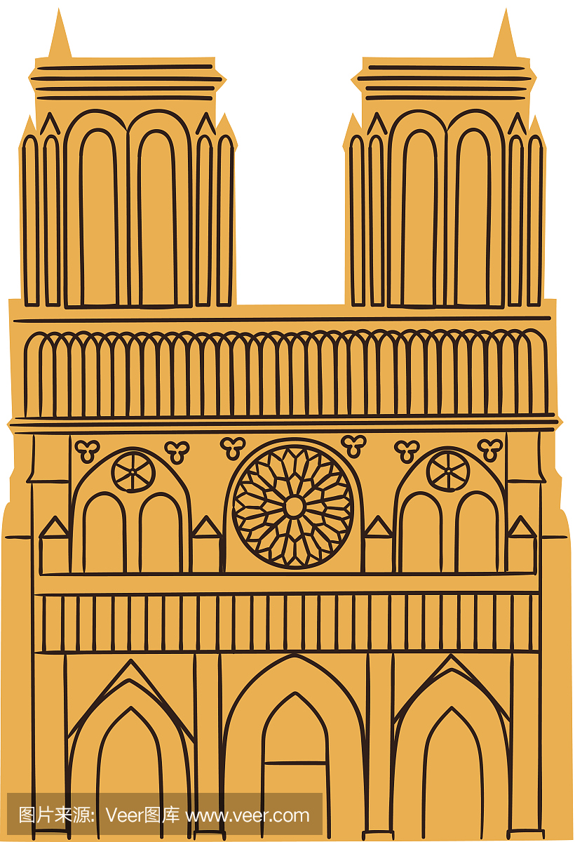 巴黎圣母院大教堂被隔绝在白色。