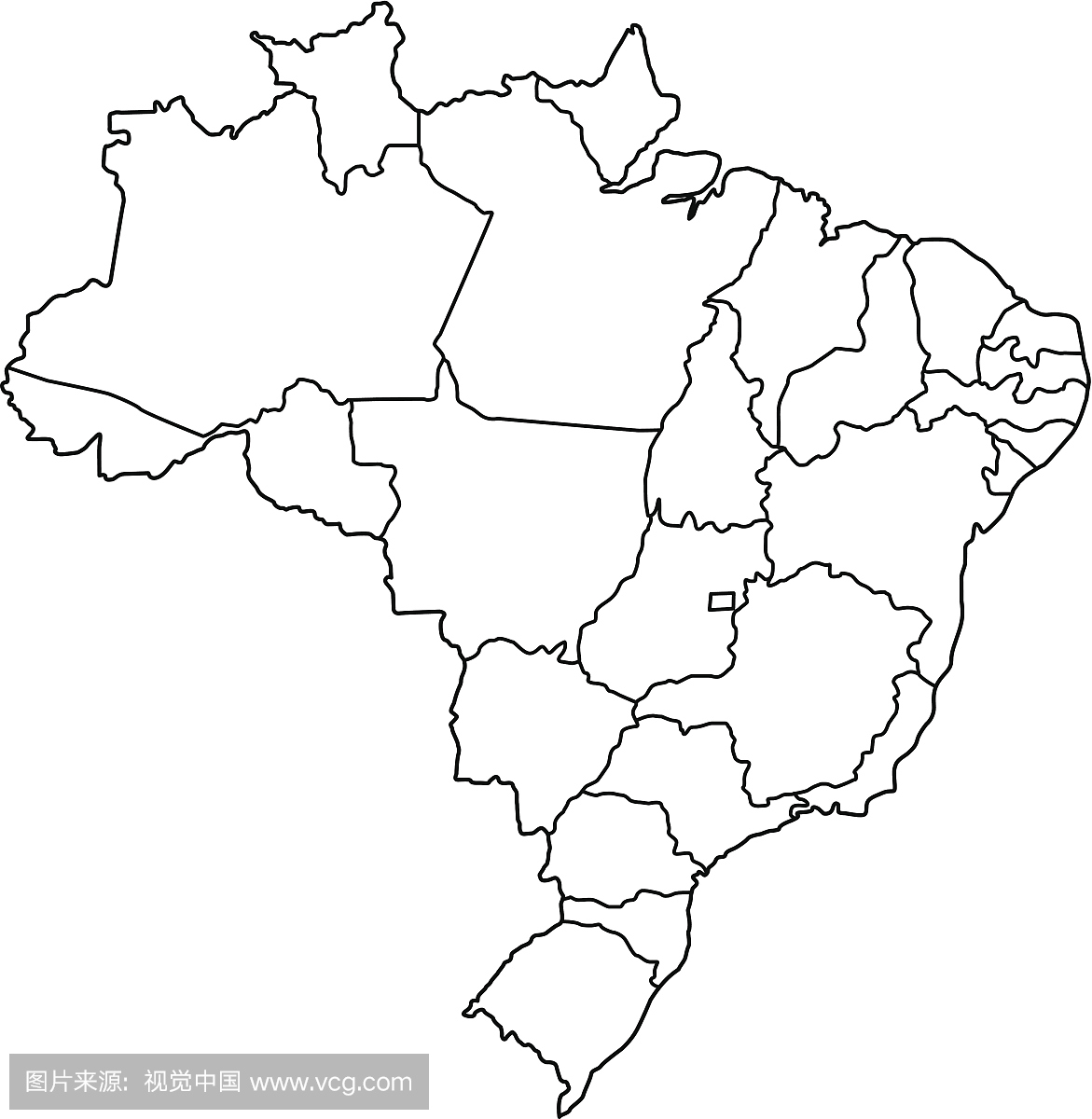 巴西地图大纲白色背景