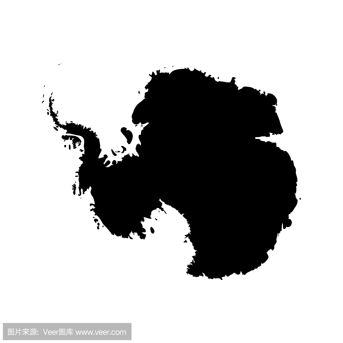 南极洲的剪影地图。高详细的黑色矢量图孤立在