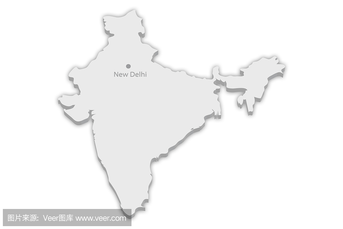 国家地图:印度与城市标记新德里