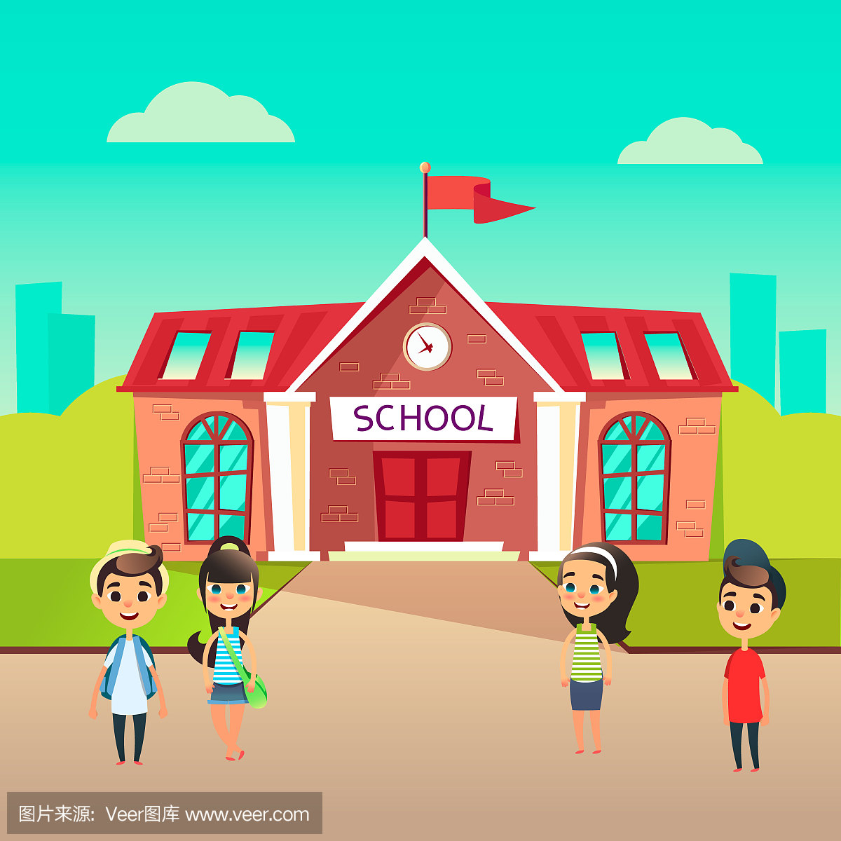 的道口一起去上学。校舍在小学前欢迎。讲话回神威海学生学生图片