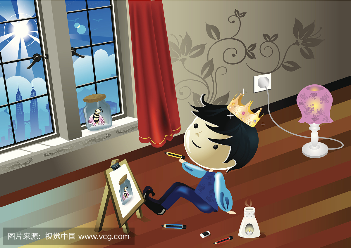 王子绘画在房间里